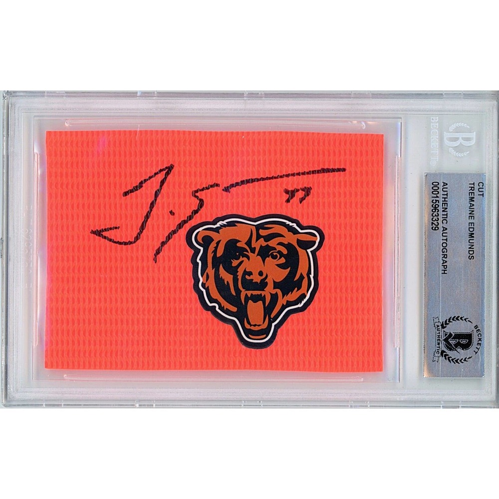 Tremaine Edmunds Signed Football Pylon Chicago Bears Beckett Authentic COA Slab